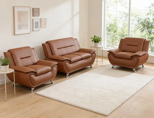 Miniatura 29 de Sofás Seccionales de Cuero, Conjuntos de Muebles de Sala de Estar, 3 Piezas Conjunto de Sofá Moderno para Sala de Blanco crema