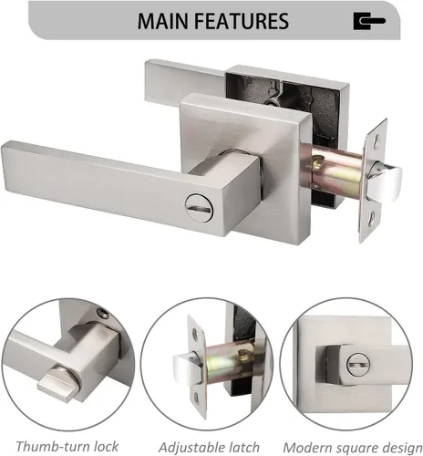 Miniatura 4 de Probrico Paquete de 20 manijas de puerta de níquel cepillado para puertas interiores de baño, herrajes para puerta de baño, pomo de puerta de níquel