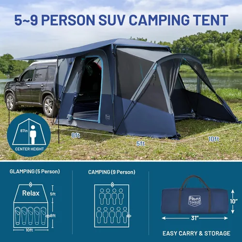 Miniatura 4 de TIMBER RIDGE 5-9 Person SUV Tent with Screen Porch and Awning for Family Camping, Weather Resistant and Portable Van or Car Tent, Includes Rainfly