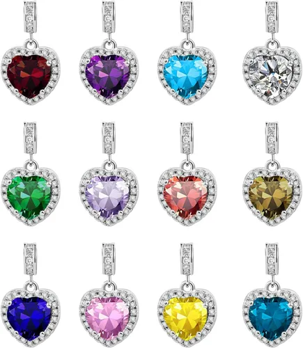 Miniatura 8 de KunBead Colgantes de enero a diciembre con piedra natal de amor y corazón compatibles con collar de pulsera Pandora