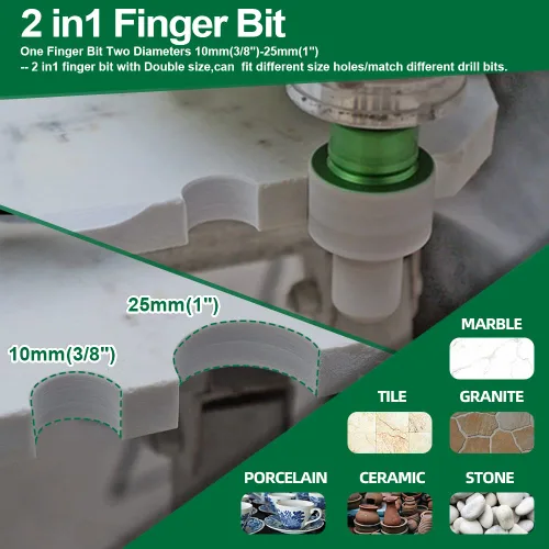 Miniatura 3 de Broca de fresado de diamante de diámetro de 3/4 pulgadas, 1-3/8 x 5/8-11 para agrandar, modelar bisel redondo, agujero existente de porcelana