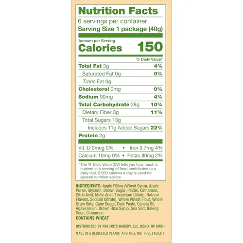 Miniatura 2 de Nature's Bakery Barras de desmoronamiento de avena, manzana, fruta real, veganas, sin OMG, barra de desayuno, 1 caja con 6 paquetes, 6