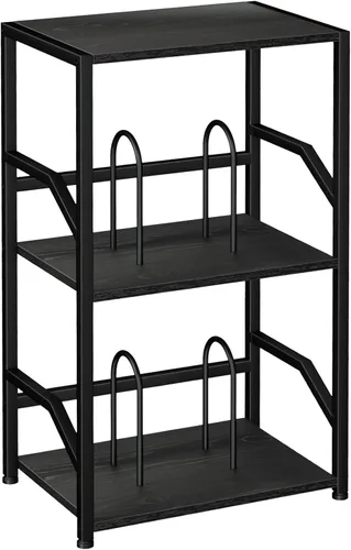 Miniatura 8 de LOAKEKEL Soporte para tocadiscos con almacenamiento de vinilo, mesa auxiliar de 3 niveles con estante, soporte giratorio alto con divisores