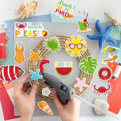 Miniatura 3 de 100 piezas de papel temático de verano, troquelados, cartulina, álbumes de recortes, recortes de verano, adornos de álbumes de recortes para tablón