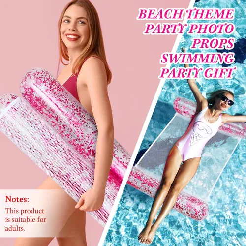 Miniatura 6 de Sratte Flotador de piscina con purpurina, hamaca de agua para piscina, tumbonas inflables para piscina, flotadores de agua multiusos para adultos