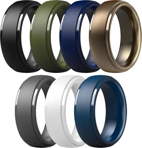 Miniatura 82 de ThunderFit Anillos de boda de silicona para hombre, 0.394 in de ancho y 0.098 in de grosor, paquete múltiple de variedad 1-7