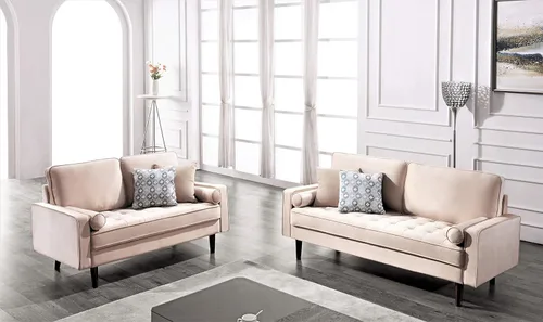Miniatura 21 de Container Furniture - Sofá de piel sintética para la sala de estar moderna con cojines extraíbles y patas de madera maciza, sofá estilo lujoso