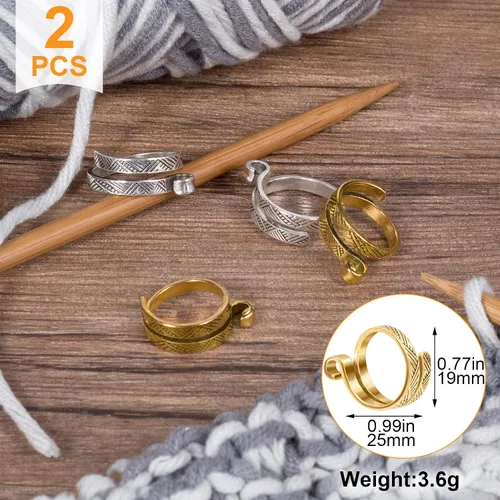 Miniatura 2 de ANCIRS Paquete de 2 Anillos de Bucle de Tejido de Ganchillo para Dedos, Anillo de Tensión de Ganchillo Ajustable, Soportes de Dedo Guía de Hilo de 1
