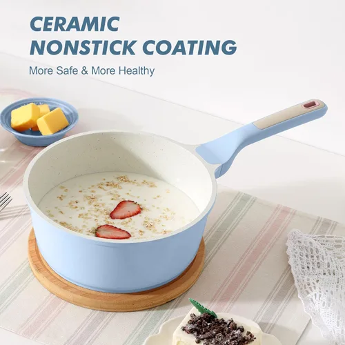 Miniatura 8 de SENSARTE Cacerola antiadherente de cerámica con tapa de 1.5 cuartos de galón, olla de cocina pequeña con mango Stay Cool, compatible con inducción