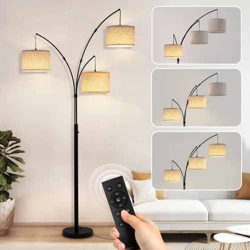 Miniatura 14 de Lámparas de pie doradas para sala de estar, lámpara de pie de arco súper brillante con control remoto, 3 lámparas de pie altas con regulación Sombra