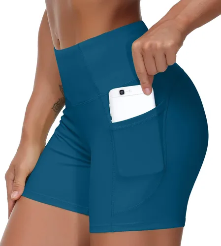 THE GYM PEOPLE - Pantalones cortos de yoga para mujer, con cintura alta, control de abdomen y bolsillos profundos, para gimnasia, entrenamiento