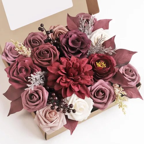 Miniatura 22 de MISSPIN Juego de flores artificiales para bricolaje, ramo de rosas falsas, flores para novia, boda, centro de mesa, decoración de mesa, bohemio
