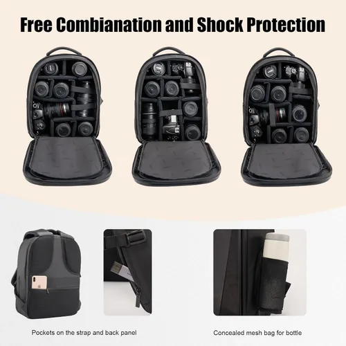 Miniatura 3 de Cwatcun Mochila rígida para cámara, bolsa de cámara profesional para fotografía, compartimento para laptop de 15.6 pulgadas, soporte para trípode