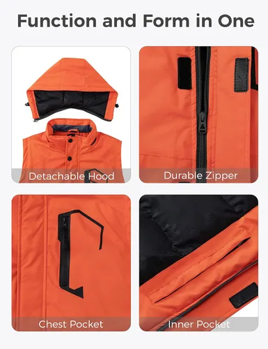Miniatura 6 de wantdo Chaleco de invierno cálido para hombre, chaleco acolchado a prueba de viento con capucha