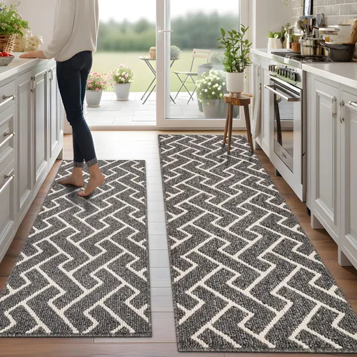 Miniatura 20 de hicorfe Juego de 2 tapetes de cocina antideslizantes para piso, cómodas alfombras de cocina lavables para pasillos, entrada, cuarto de servicio