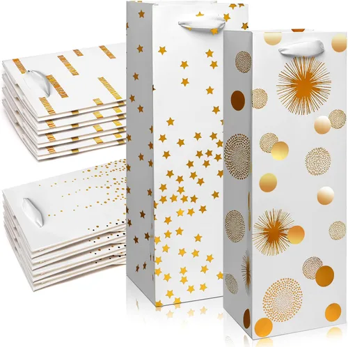 Miniatura 8 de Carnation Bolsas de vino – Paquete de 12 bolsas de regalo para botellas de vino de papel de aluminio dorado para ocasiones especiales