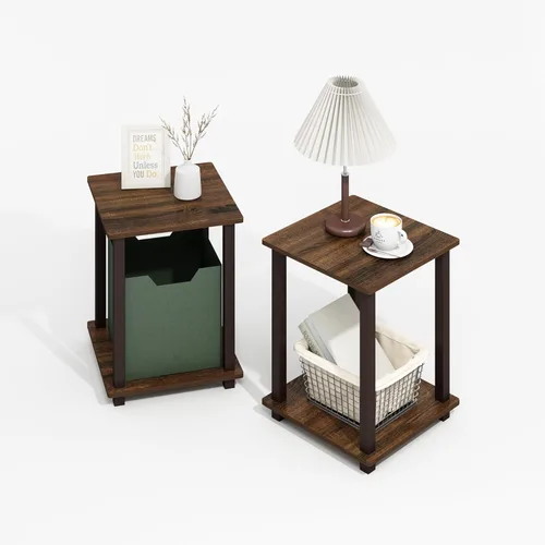 Miniatura 13 de Furinno SIMPLISTIC - Juego de 2 mesas auxiliares, mesa de 2 niveles, mesita de noche, mesita, mesa de luz, fácil montaje, para sala de estar, Roble