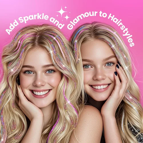 Miniatura 5 de NIACONN Kit de extensiones de oropel con purpurina de 18 colores con herramientas y cuentas, 48 pulgadas, mechones de tracción brillantes de hadas