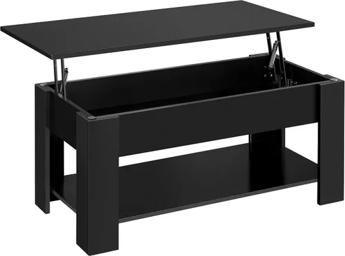 Topeakmart Mesa de centro de diseño minimalista con compartimento oculto y estante de almacenamiento para sala de estar, recepción, oficina, color