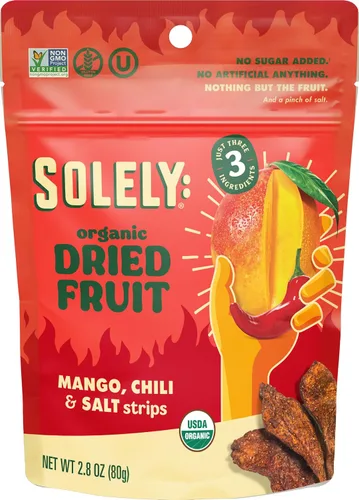 Miniatura 6 de SOLELY Tiras de mango seco orgánico con chile y sal, 2.8 onzas Tres ingredientes Vegano Sin OMG Sin azúcar añadido