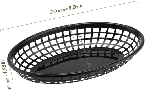 Miniatura 2 de Paquete de 40 cestas de plástico negro de 8.9 x 5.7 x 1.6 pulgadas, cestas para servir restaurantes, bandeja ovalada de comida rápida para picnic