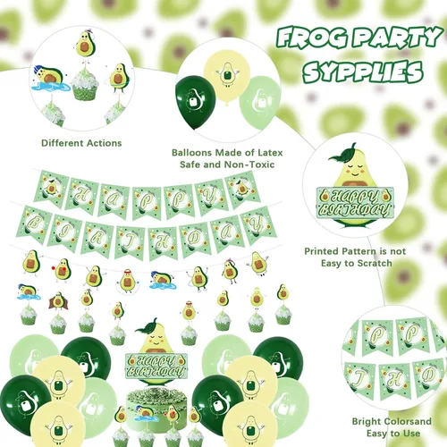 Miniatura 3 de Decoraciones de cumpleaños de aguacate, suministros para fiestas temáticas de frutas con pancarta de feliz cumpleaños, pancarta de guirnalda