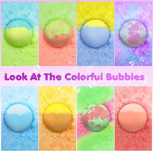 Miniatura 3 de Bombas de baño para niños con juguetes sorpresa en el interior, 8 bombas de baño iluminadas de 3.5 onzas con aceites esenciales, hidratante de spa