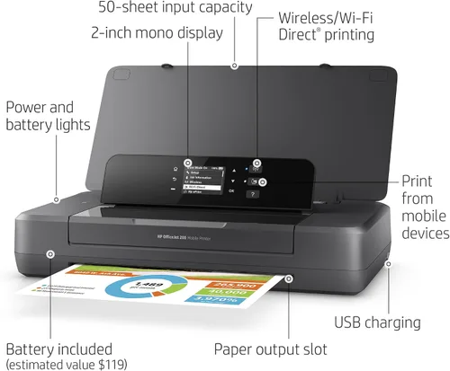 Miniatura 10 de Impresora móvil HP Officejet 200 con paquete de tinta XL, Negro