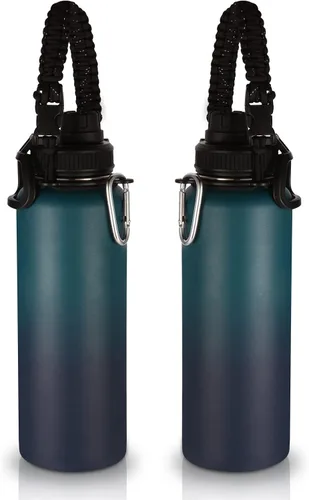 Miniatura 12 de Volhoply Botellas de agua aisladas en paquete de 2, 40 onzas, botella deportiva de acero inoxidable con asa de paracord y tapa con boquilla, taza