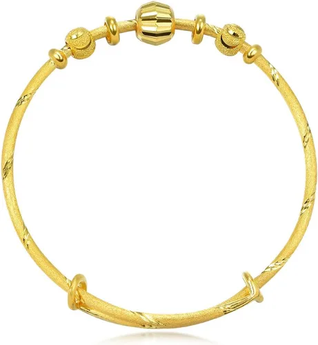 Miniatura 3 de CHOW SANG SANG 999.9 24K oro sólido precio por peso 0.16 oz brazalete de cuentas de oro para tamaño pequeño 31738K Tamaño ajustable, Metal, No es