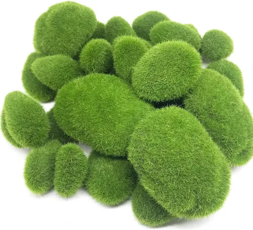 Woohome 30 piezas de 3 tamaños de rocas artificiales de musgo decorativo, bolas de musgo verde, decoración de musgo falso para arreglos florales, 30