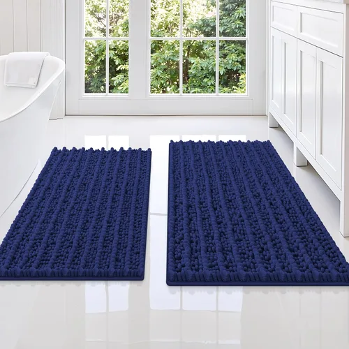 Miniatura 21 de Smiry Juego de 2 alfombras de baño, suaves y absorbentes, parte trasera de goma antideslizante, lavables a máquina, juego de alfombras de baño