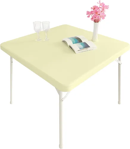Mantel elástico para mesa auxiliar de cóctel, ajustable de elastano, tamaño pequeño, para mesa auxiliar, 24 x 24 pulgadas, color beige