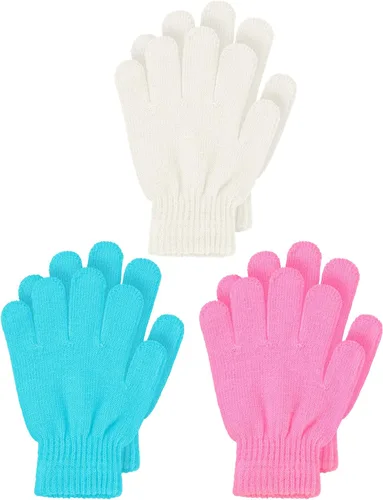 Miniatura 16 de 3 pares de guantes para niños pequeños, manoplas para niños, guantes de punto cálidos de invierno, manoplas de dedos completos para niños y niñas