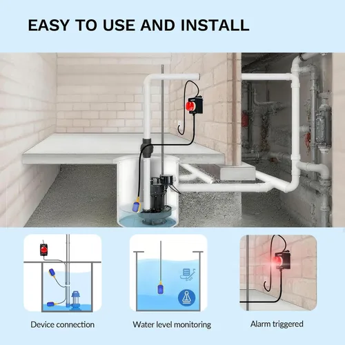 Miniatura 6 de briidea - Alarma de bomba de sumidero, alarma de tanque séptico de agua alta para interiores y exteriores con alerta acústica de 110 dB e indicador
