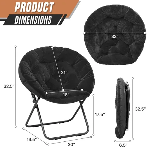 Miniatura 2 de Silla redonda y cómoda, con marco de metal, acogedora silla plegable de piel sintética para adultos, silla Papasan Moon plegable para dormitorio