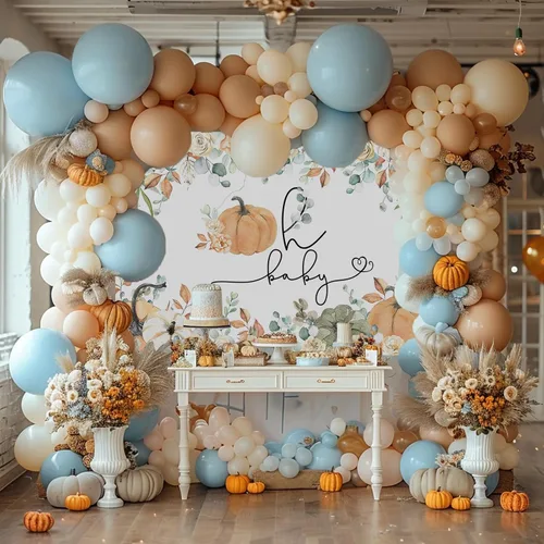 Miniatura 2 de Mocsicka Telón de fondo de calabaza para baby shower, otoño, calabaza, baby shower, decoración de fiesta, cartel Oh Baby para revelación de género