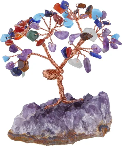 Miniatura 3 de mookaitedecor Árbol de cristal colorido, base de cristales de racimo de amatista, árbol de dinero bonsái para riqueza y suerte #1-Púrpura
