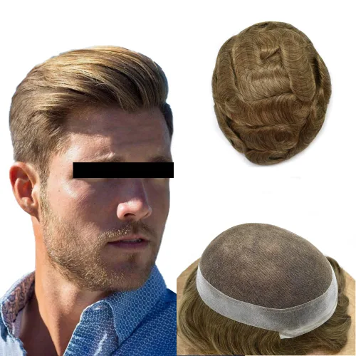 Miniatura 129 de Toupee para hombres Sistema de reemplazo de cabello humano real pieza de cabello humano para hombres encaje suizo para hombre Toupee Hair Pieces