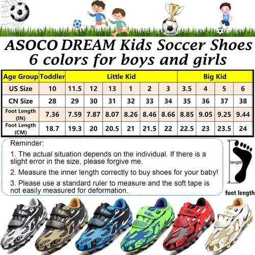 Miniatura 6 de ASOCO DREAM Zapatos de fútbol para niños y niñas zapatos de fútbol para suelo firme para jóvenes profesionales atléticos para exteriores e interiores