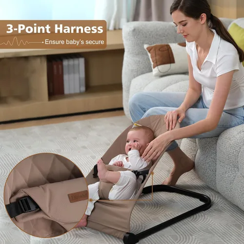 Miniatura 3 de Bouncer para bebé, asiento de gorila portátil para bebés con arnés de seguridad de 3 puntos, asiento ergonómico hinchable, gorila para bebés de 0 a