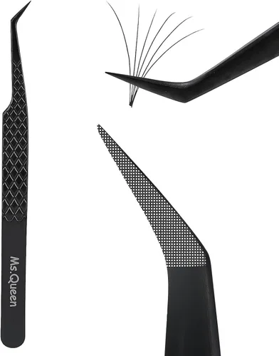 Miniatura 8 de Ms.Queen Pinzas para extensiones de pestañas, pinzas de fibra para volumen y extensiones de pestañas individuales, color negro