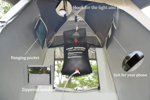 Miniatura 6 de Carpa de Ducha al Aire Libre Cambiador de Privacidad Carpas de Camping Portátiles Blanco+verde