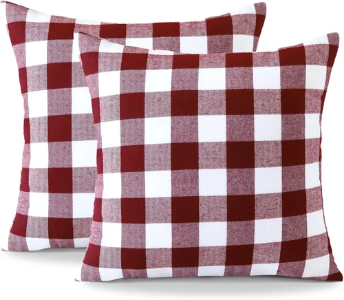 Miniatura 6 de OTOSTAR Paquete de 2 fundas de almohada clásicas de lino a cuadros navideños de 16 x 16 pulgadas, fundas de cojín cuadradas suaves para decoración