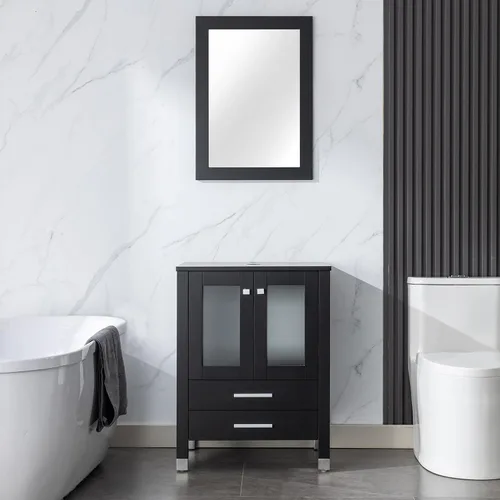 Miniatura 26 de LUCKWIND Combinación de tocador de baño de 24 pulgadas con lavabo, serie elegante con marco pintado, armario de almacenamiento de baño de dos