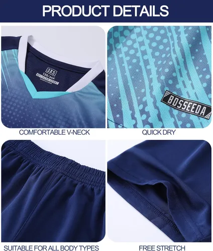 Miniatura 4 de LUCKYLUAN Conjunto de camiseta de fútbol para niños con calcetines para niños y niñas, uniforme deportivo