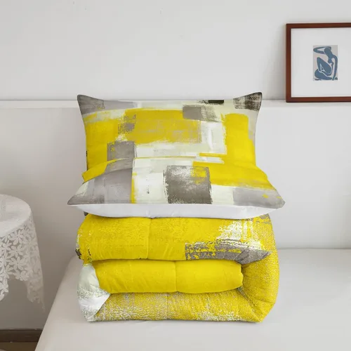 Miniatura 5 de Erosebridal Juego de edredón abstracto amarillo, tamaño King, juego de ropa de cama gris acuarela gris, teñido anudado, degradado, grunge, Ombre 29