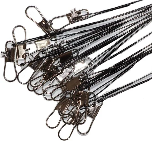 Miniatura 2 de 50 líderes de alambre de pesca de alta resistencia con revestimiento de nailon para líneas de pesca con giros y broches de presión de 6 pulgadas, 50