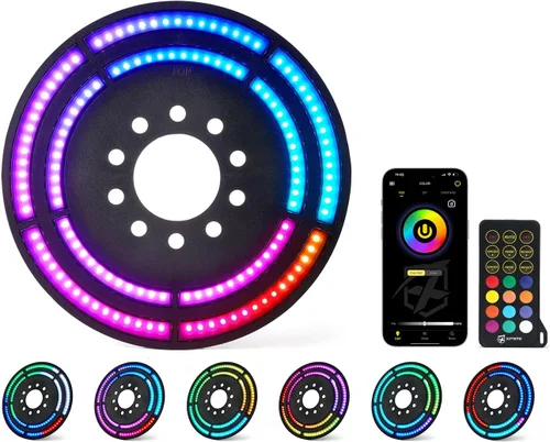 Xprite Luz de freno de neumático de repuesto RGB, luz de rueda trasera de doble anillo compatible con Jeep Wrangler JK JKU 2007-2018, tercera