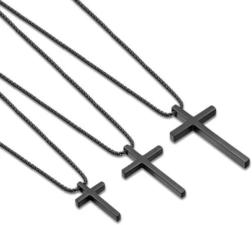 Miniatura 6 de Ursteel - Collar con dije de cruz de acero inoxidable para hombre, cadena de eslabones cuadrados de 16 a 30 pulgadas, color plateado, negro, dorado